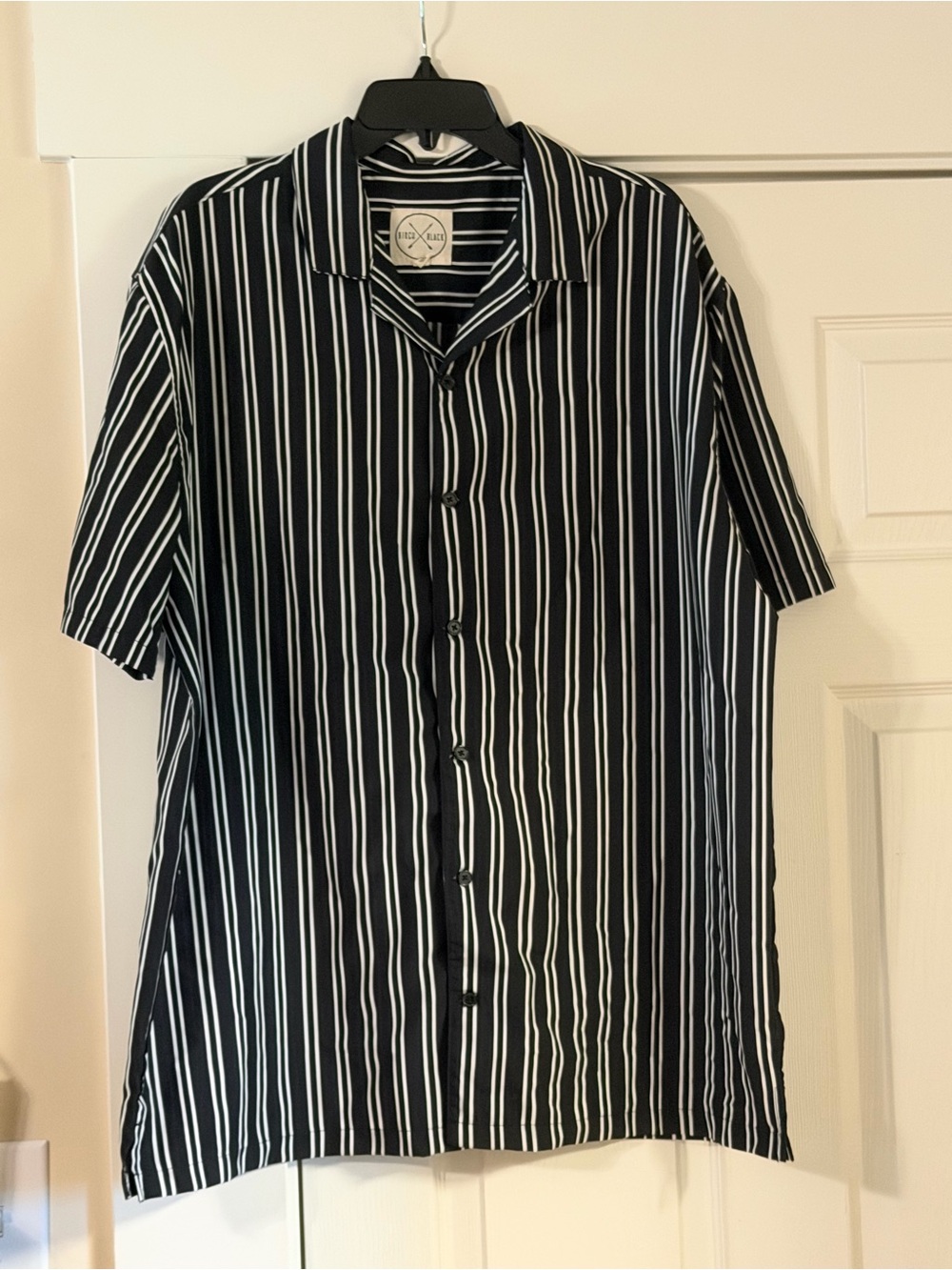 Mens Birch Vertical Black & White Stripe Short-Sleeve Button-Down Shirt XXL